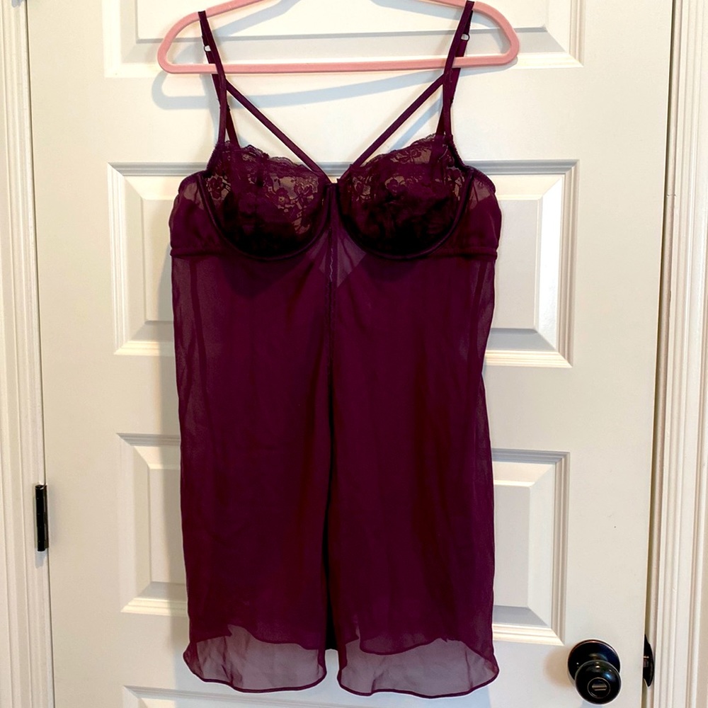 Purple plum nightie split front detail